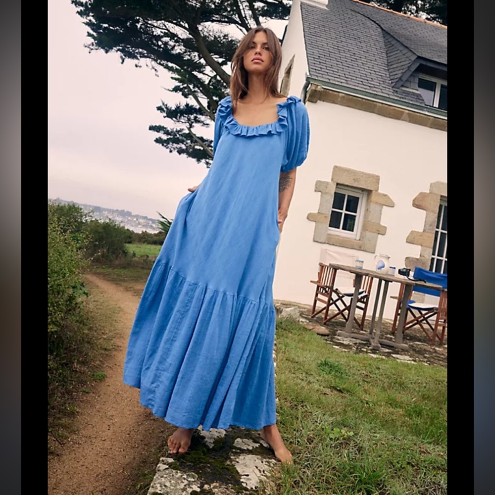 Free People Kaylyn blue maxi dress with low back (size XS)